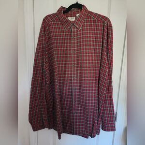 Classic Red and Green Plaid Flannel Men's Shirt By LL Bean Size XLT.